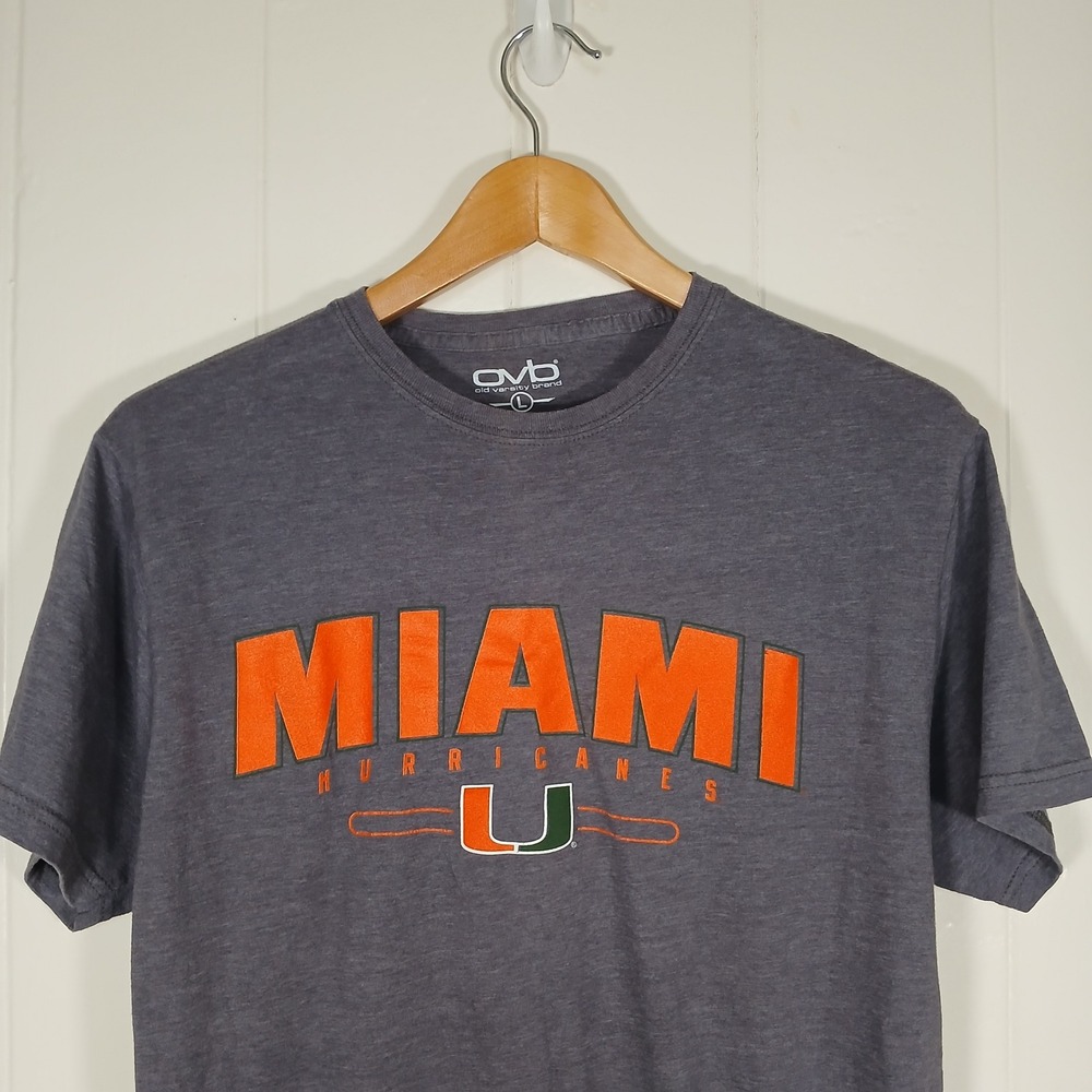 Old Varsity Brand Miami Hurricanes T-Shirt Women Large Grey NCAA Graphic Tee